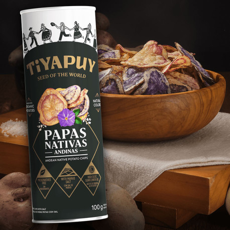 Tubo de Papas Fritas Nativas Andinas con Sal de Maras Tiyapuy 100g - EL INTI - Tu Tienda Peruana